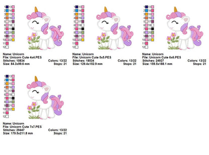 Cute Unicorn - Appliqué - Machine Embroidery Design