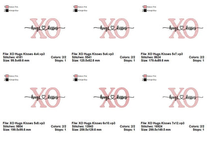 XO Hugs and Kisses – Sketch Stitch – Machine Embroidery Design
