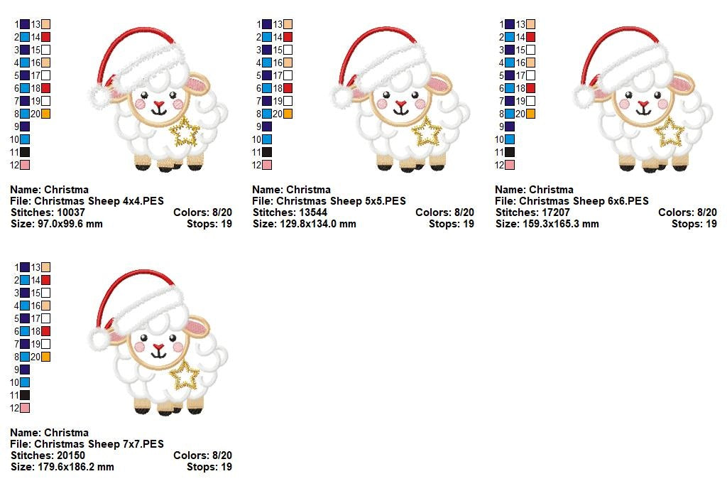 Christmas Sheep - Applique - Machine Embroidery Design