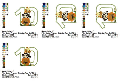 Safari Birthday Ten - Appliqué - Machine Embroidery Design
