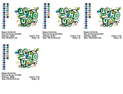 Christmas Lights Ho Ho Ho - Applique - Machine Embroidery Design