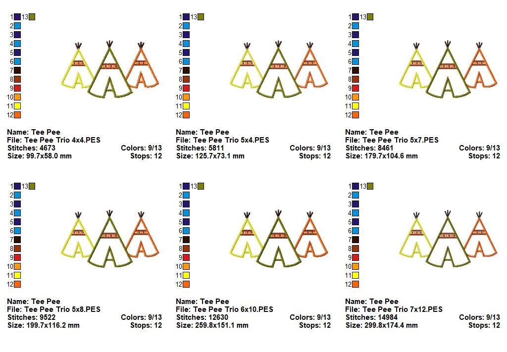 Tribal Teepee Trio – Appliqué – Machine Embroidery Design
