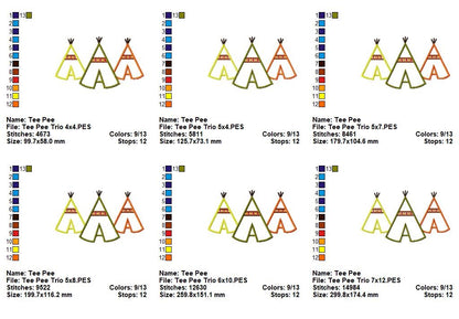 Tribal Teepee Trio – Appliqué – Machine Embroidery Design