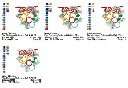 Christmas Bells and Ornaments - Appliqué - Machine Embroidery Design