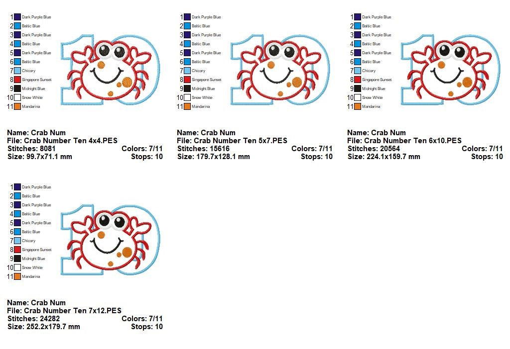 Crabby Birthday Numbers Collection - Appliqué - Machine Embroidery Design