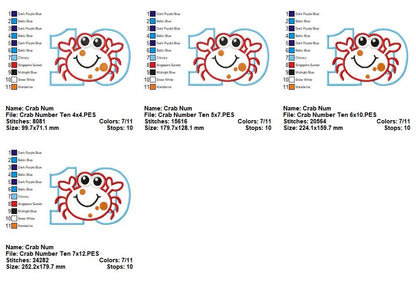 Crabby Birthday Numbers Collection - Appliqué - Machine Embroidery Design