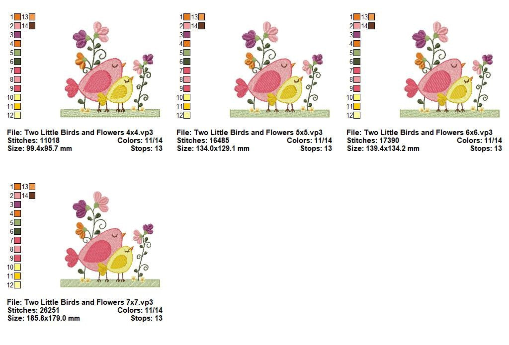 Sweet Spring Birds - Fill Stitch - Machine Embroidery Design