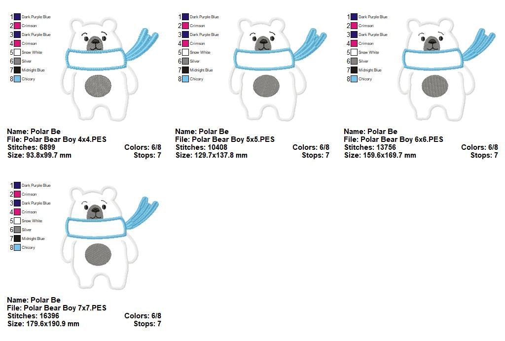 Cozy Scarf Polar Bears - Applique - Machine Embroidery Design