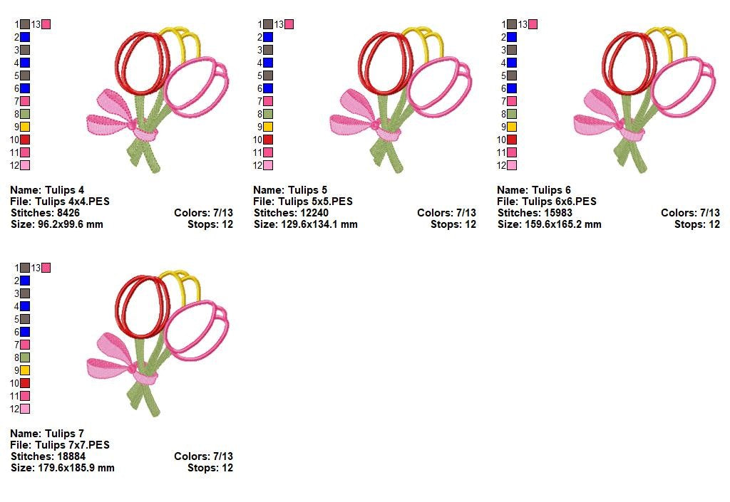 Sweet Tulip Bouquet – Appliqué – Machine Embroidery Design