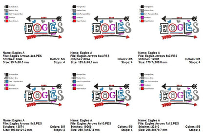 Eagles Arrows Team Spirit – Satin Stitch – Machine Embroidery Design