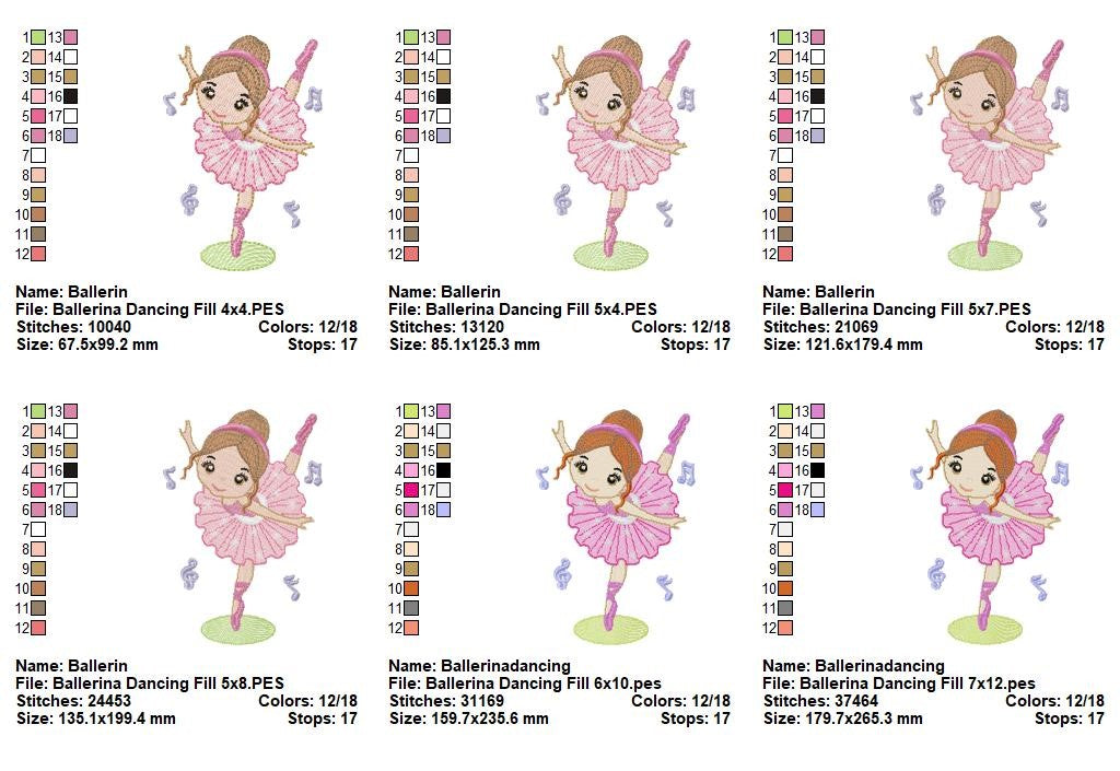 Adorable Ballerina Friends Collection - Fill Stitch - Machine Embroidery Design