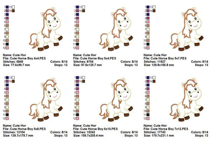 Cute Horse Boy - Appliqué - Machine Embroidery Design