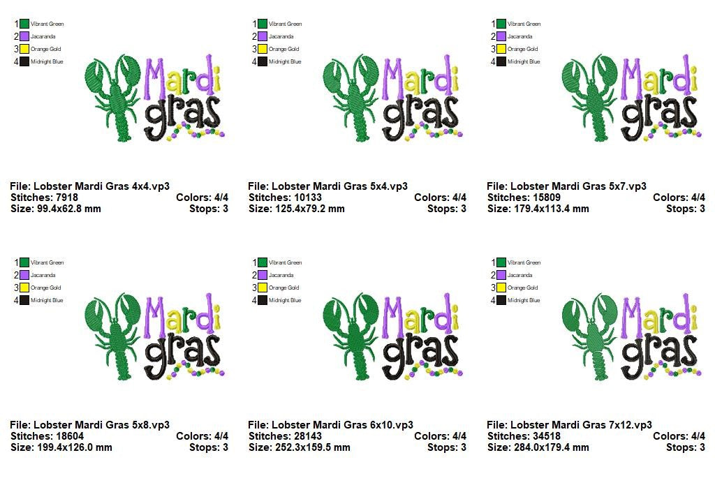 Mardi Gras Lobster Celebration Design - Fill Stitch – Machine Embroidery Design