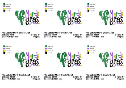 Mardi Gras Lobster Celebration Design - Fill Stitch – Machine Embroidery Design
