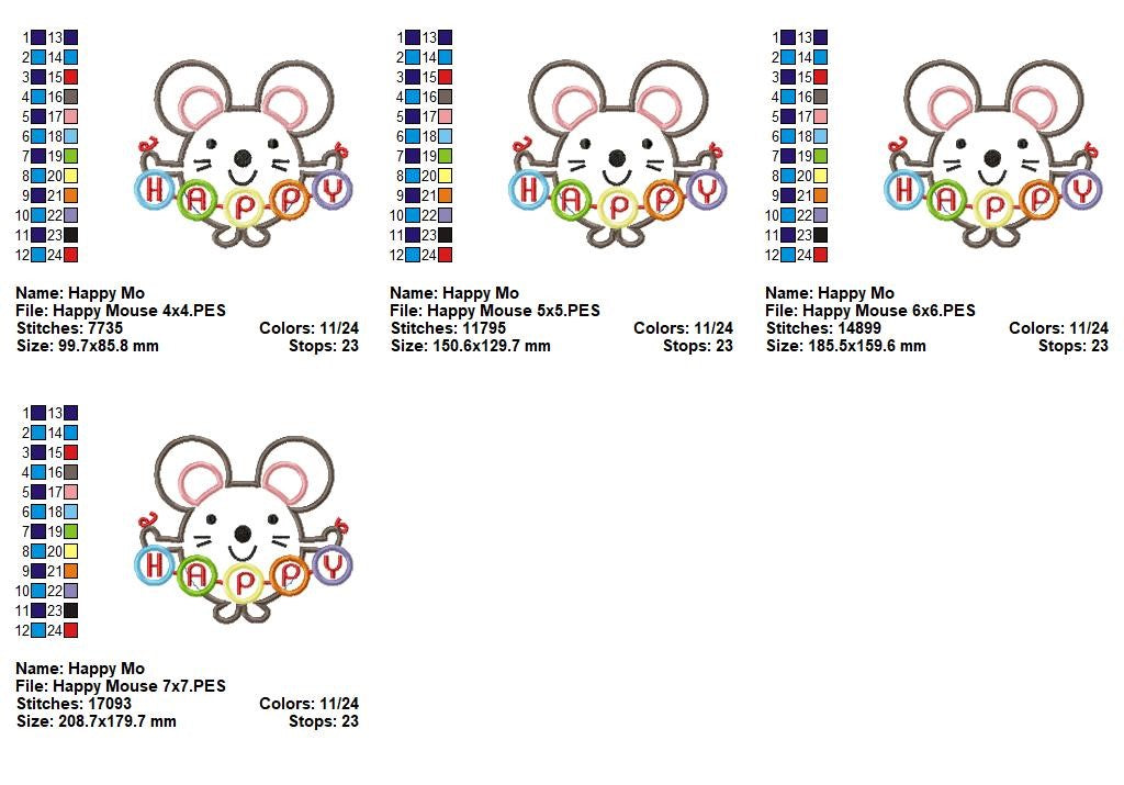 Happy Mouse - Appliqué - Machine Embroidery Design