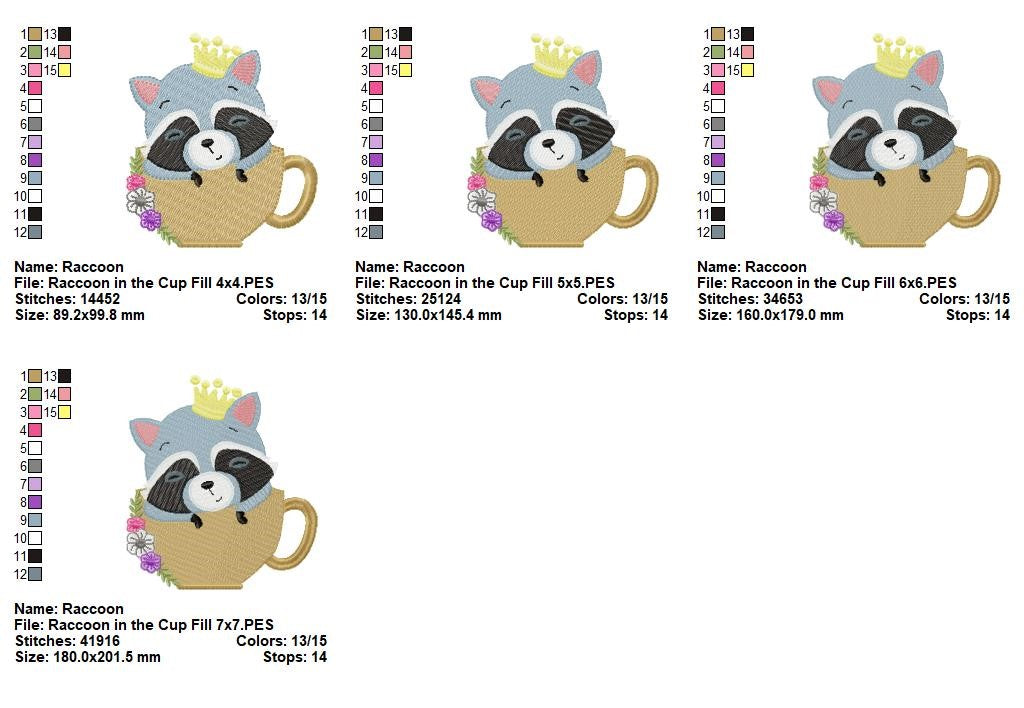 Animals in Teacups Collection - Fill Stitch - Machine Embroidery Design