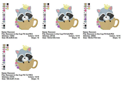 Animals in Teacups Collection - Fill Stitch - Machine Embroidery Design