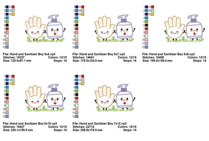 Cute Hand and Sanitizer Boy Friends – Appliqué – Machine Embroidery Design