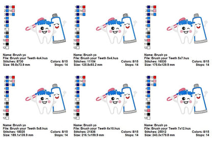 Cute Brush Your Teeth Tooth - Appliqué - Machine Embroidery Design