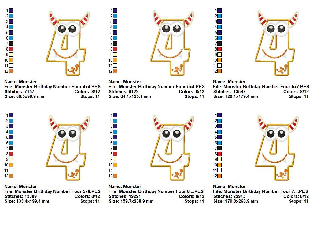 Monster Birthday Numbers Collection 0–9 – Appliqué – Machine Embroidery Design