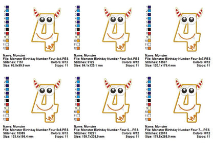 Monster Birthday Numbers Collection 0–9 – Appliqué – Machine Embroidery Design