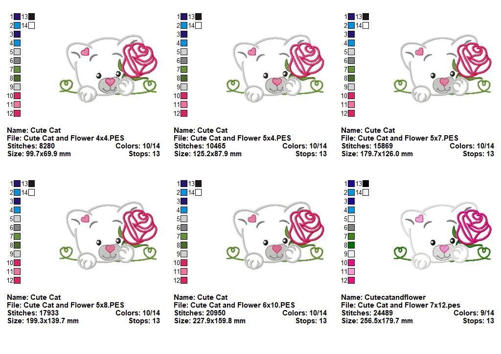 Rose Kitty Love - Appliqué - Machine Embroidery Design