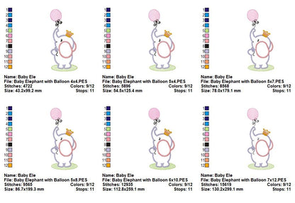 Baby Elephant With Balloon - Appliqué – Machine Embroidery Design