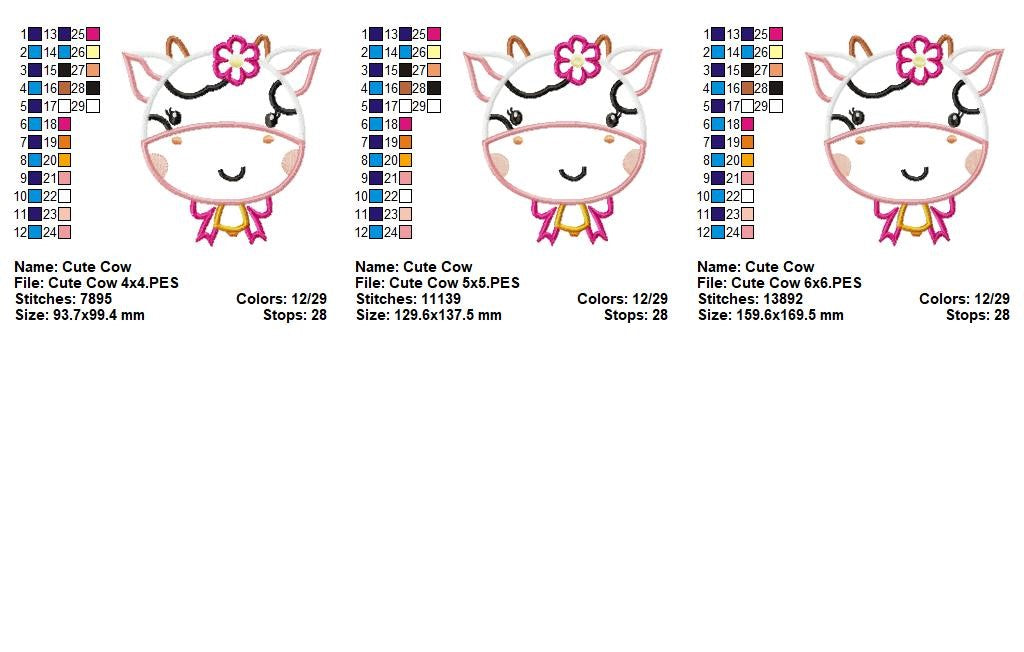 Sweet Floral Cow Face – Appliqué – Machine Embroidery Design