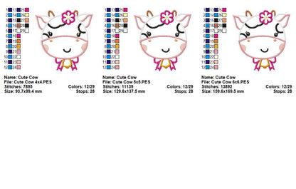 Sweet Floral Cow Face – Appliqué – Machine Embroidery Design