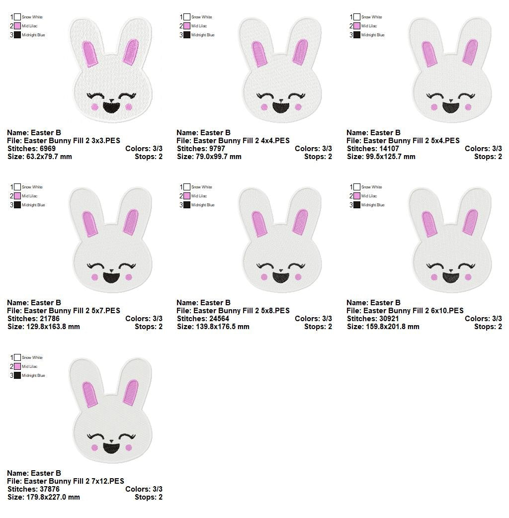 Cute Easter Bunny Faces Collection – Fill Stitch – Machine Embroidery Design