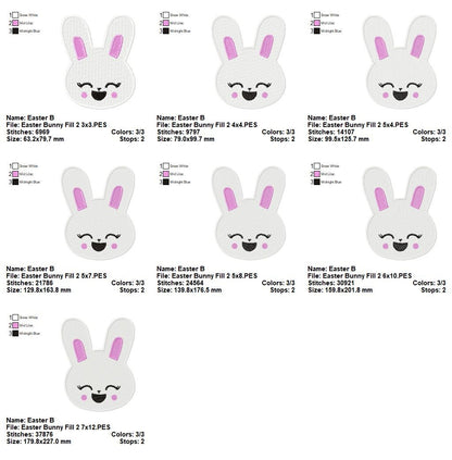 Cute Easter Bunny Faces Collection – Fill Stitch – Machine Embroidery Design