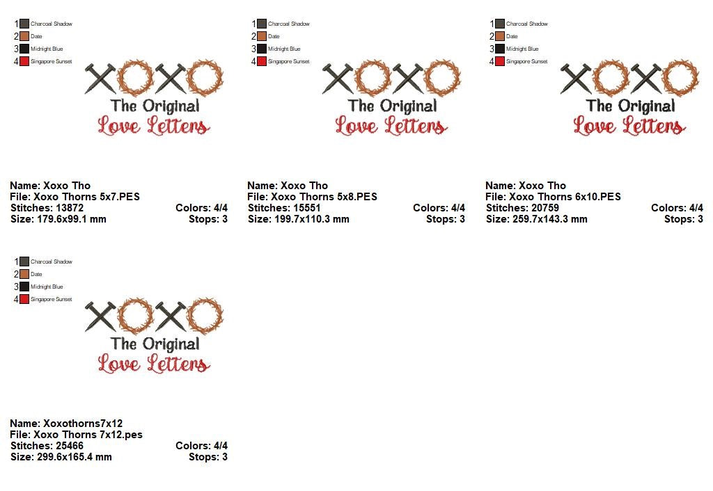 XOXO The Original Love Letters - Fill Stitch - Machine Embroidery Design