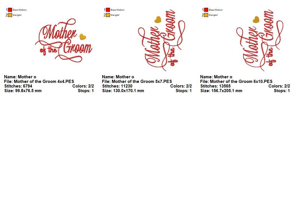 Mother of the Groom Script – Satin Stitch – Machine Embroidery Design
