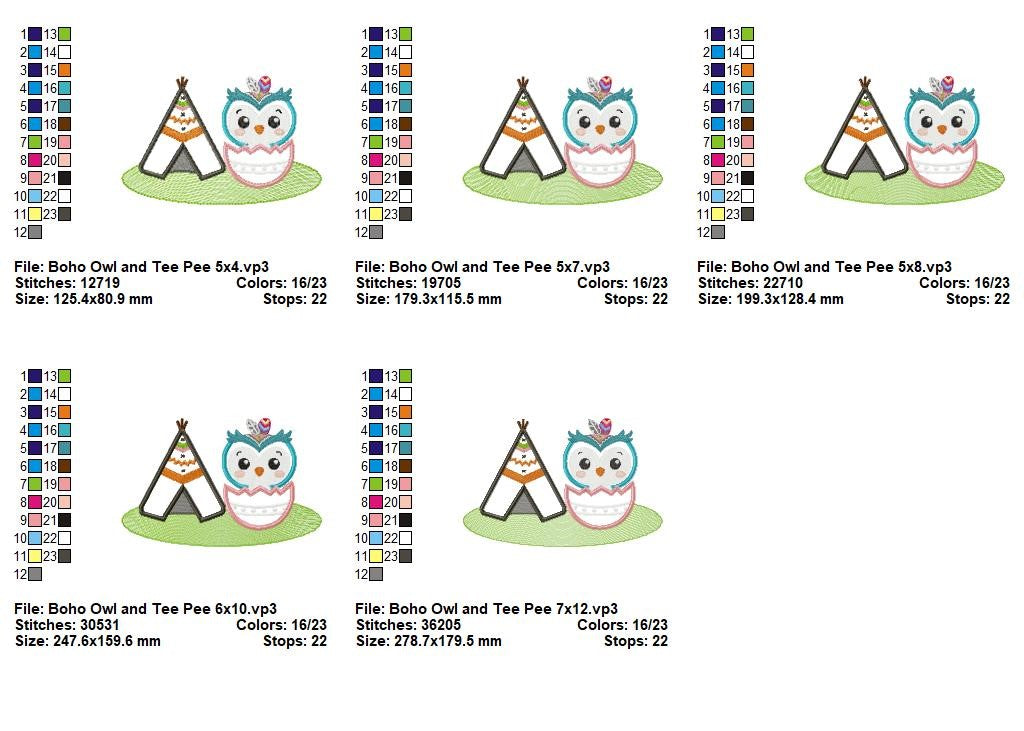 Boho Owl Adventure Set – Appliqué – Machine Embroidery Design
