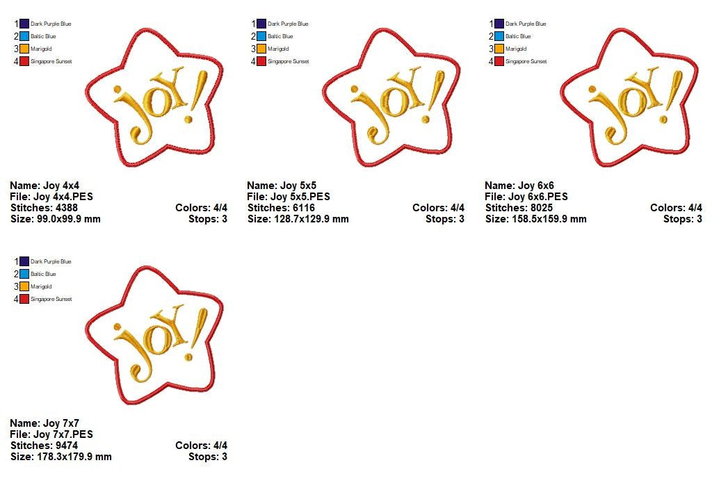 Cute Joy Christmas Star - Appliqué - Machine Embroidery Design