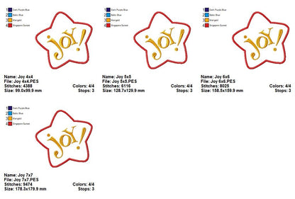 Cute Joy Christmas Star - Appliqué - Machine Embroidery Design