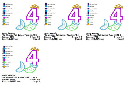Mermaid Tail Number Four – Appliqué – Machine Embroidery Design