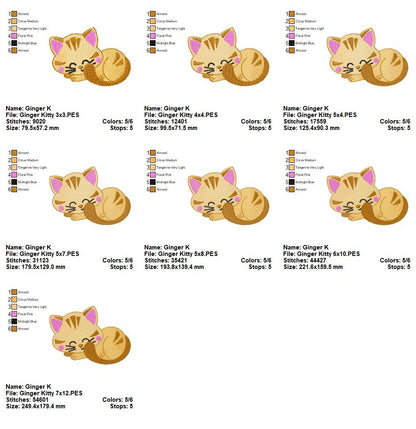 Sleepy Ginger Kitty - Fill Stitch – Machine Embroidery Design