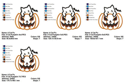 Spooky Cute Cat in Jack O Lantern - Applique - Machine Embroidery Design