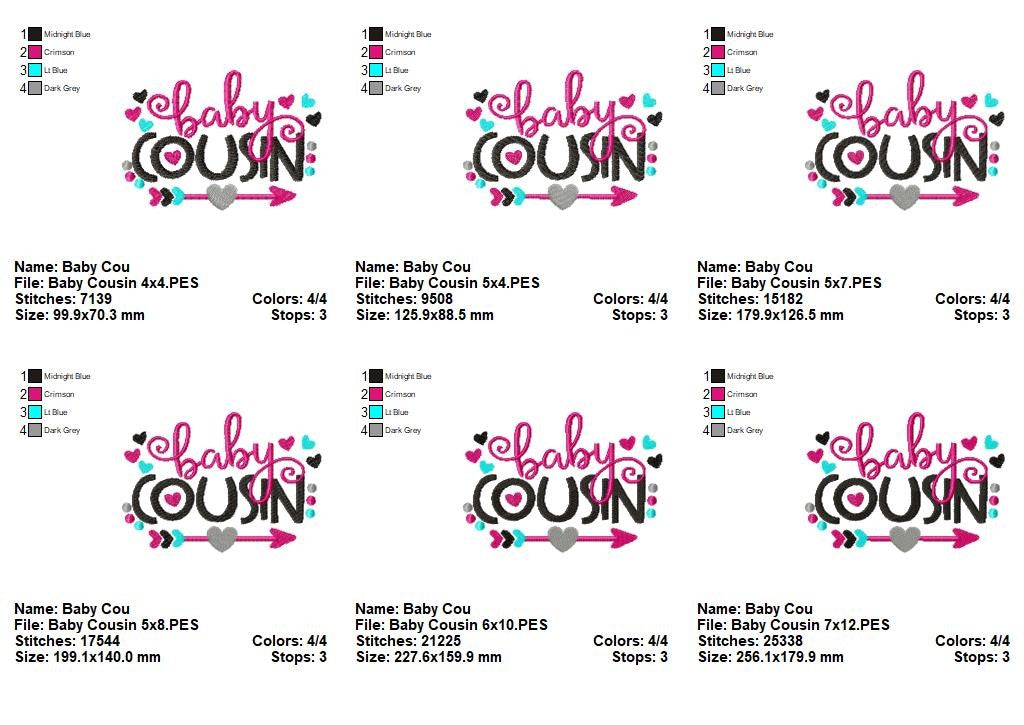 Baby Cousin Quote – Fill Stitch – Machine Embroidery Design