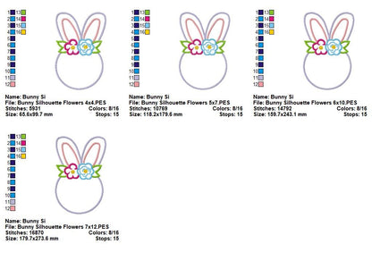 Bunny Silhouette Flowers - Appliqué – Machine Embroidery Design