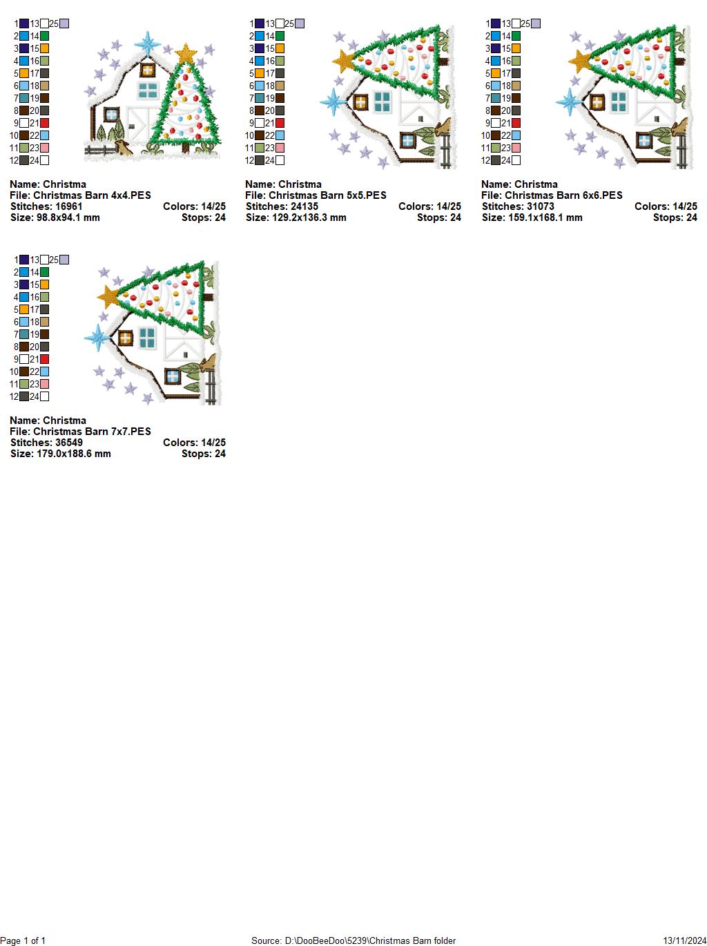 Christmas Barn and Tree - Applique - Machine Embroidery Design