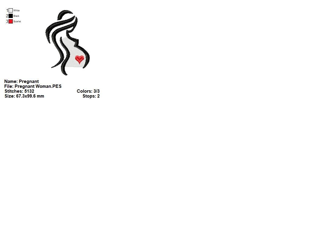 Elegant Pregnant Woman Silhouette – Satin Stitch – Machine Embroidery Design