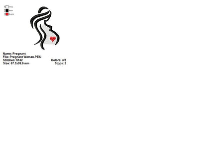 Elegant Pregnant Woman Silhouette – Satin Stitch – Machine Embroidery Design