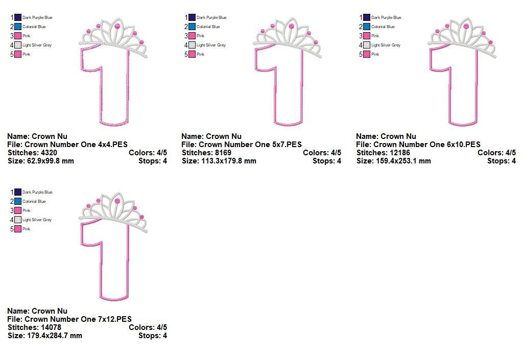 Princess Crown Numbers Collection 0–9 – Appliqué – Machine Embroidery Design