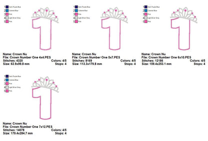 Princess Crown Numbers Collection 0–9 – Appliqué – Machine Embroidery Design