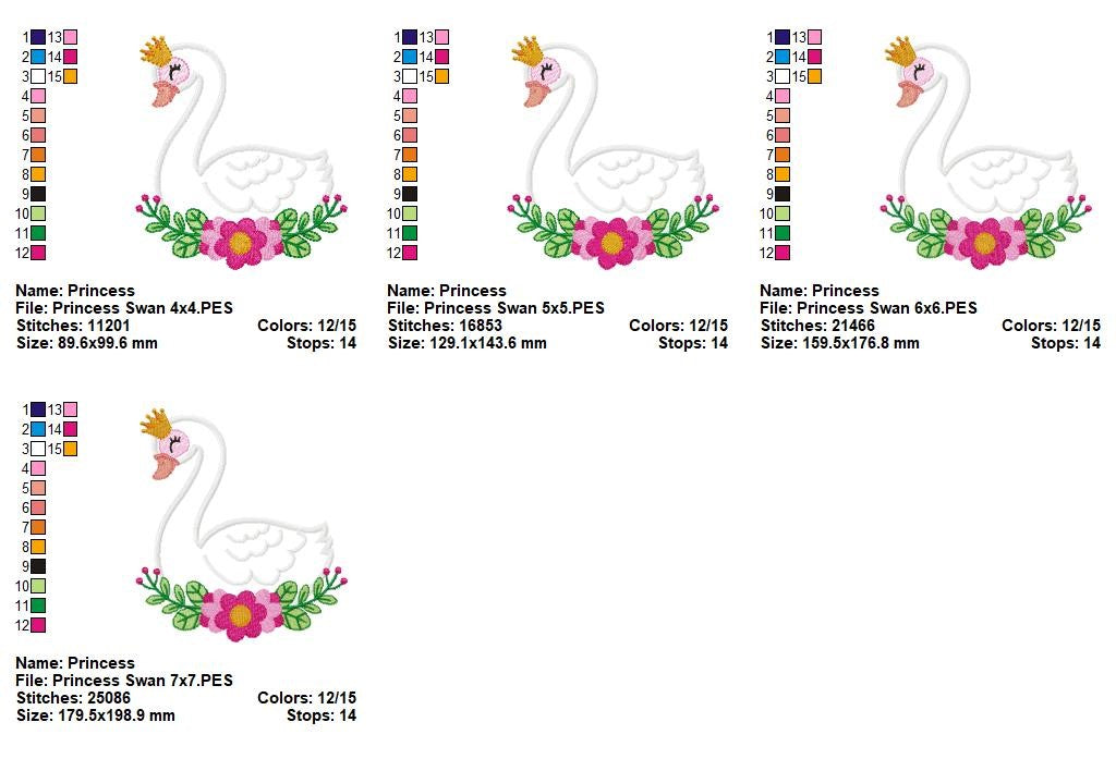 Princess Swan Blossom - Appliqué - Machine Embroidery Design