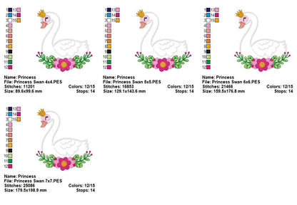 Princess Swan Blossom - Appliqué - Machine Embroidery Design