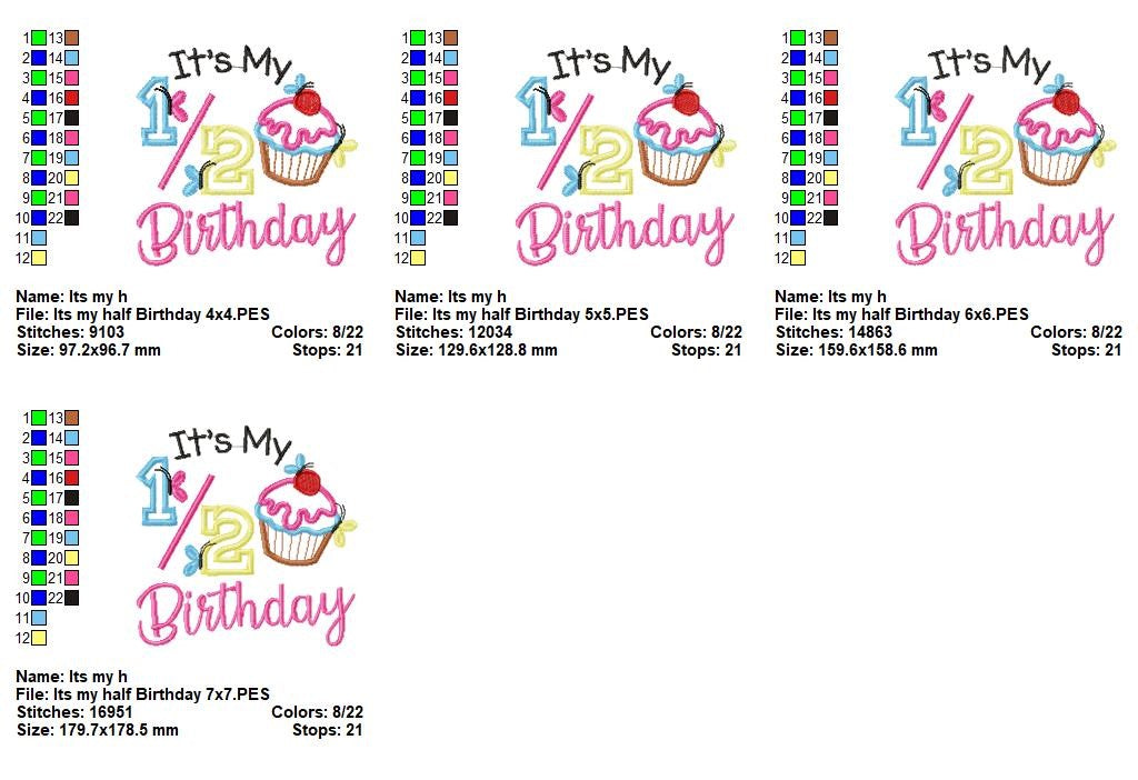 It’s My Half Birthday Cupcake – Applique Stitch – Machine Embroidery Design