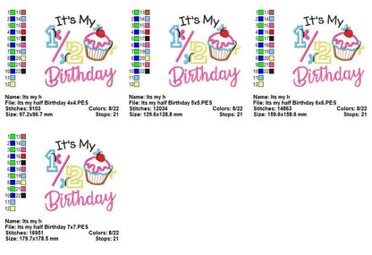It’s My Half Birthday Cupcake – Applique Stitch – Machine Embroidery Design